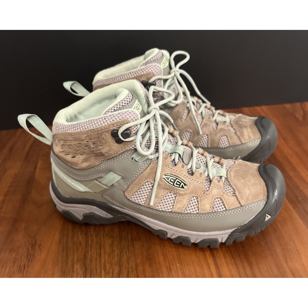 Keen Targhee Vent Mid Womens Size 9.5 Hiking Boots Shoes Fumo/Quiet Green EUC